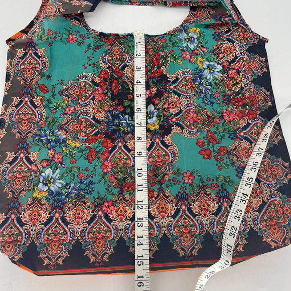 Johnny Was Reusable Bag Floral Paisley Dark Green Red Foldable Packable - Picture 5 of 7